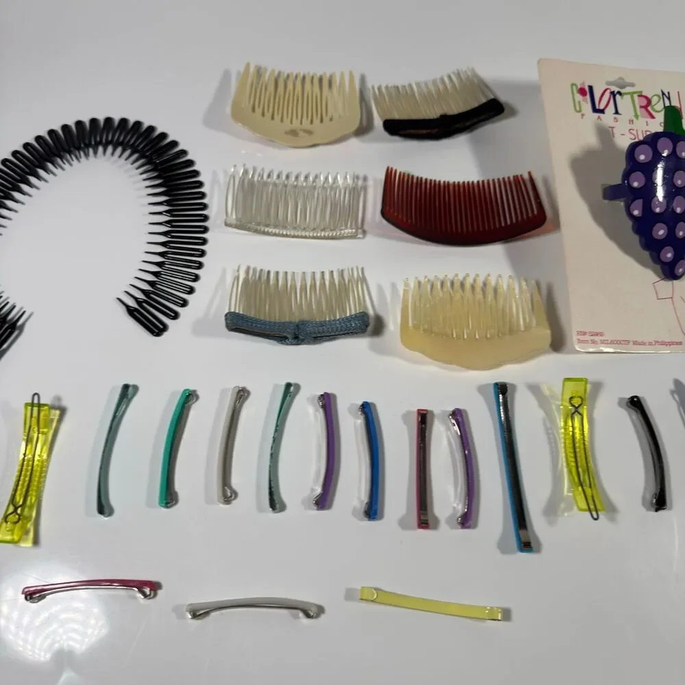 Vintage 80s 90s Hair Accessories LOT of 30 Flattron Barrettes Banana Clip Combs
